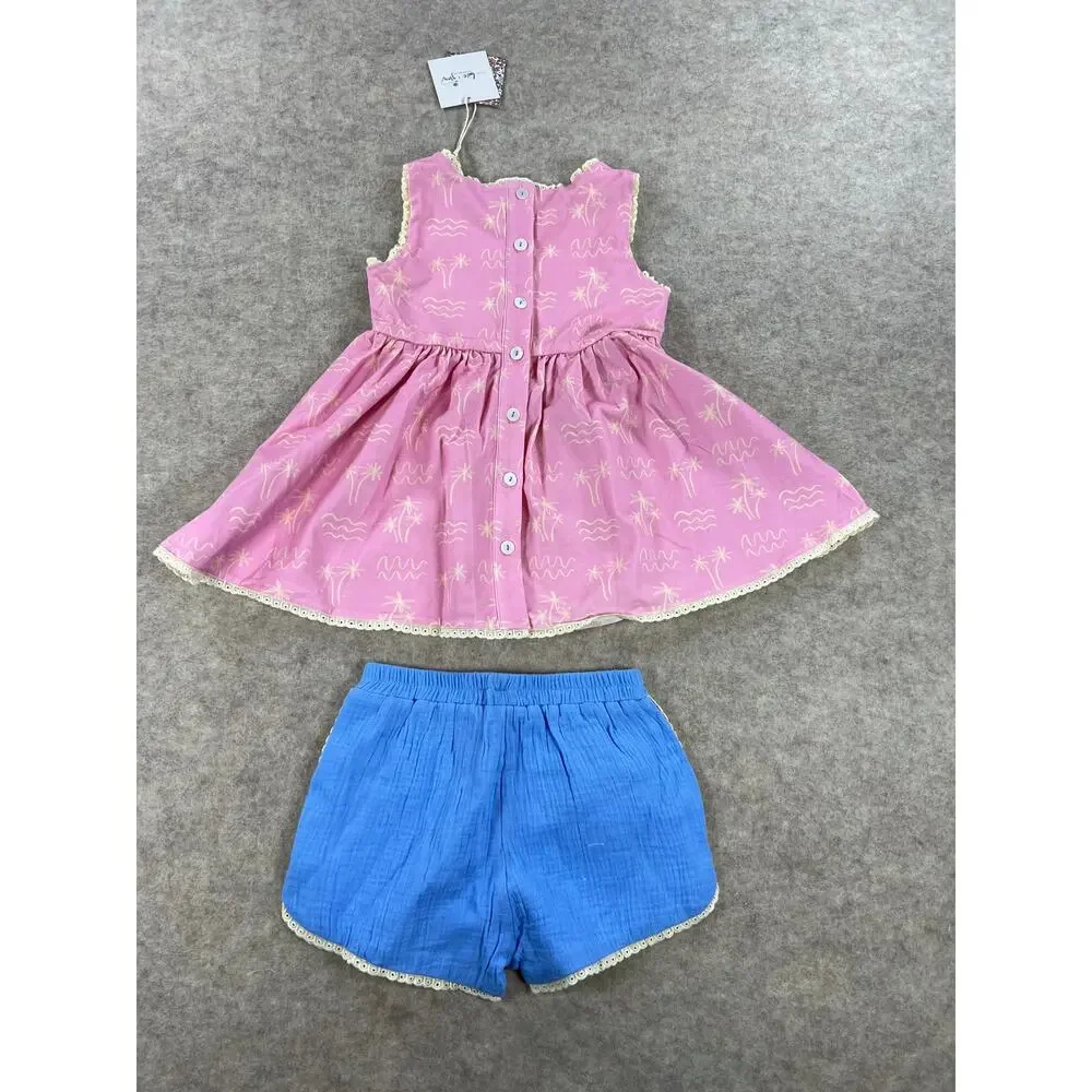 Love and Grow Pink Palms and Waves Tunic Dress Set 5y NEW